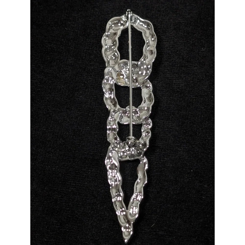 Vintage Retro‎ Large Silver Tone Cable Ribbed Chain Link Brooch Pin